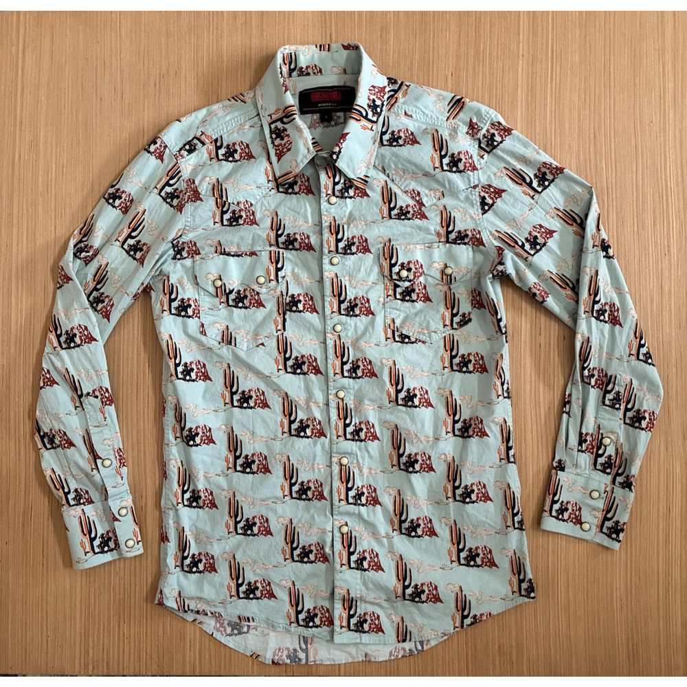 Rock & Roll Denim Men's Size S Modern Fit Button Up Snap Button Western Shirt